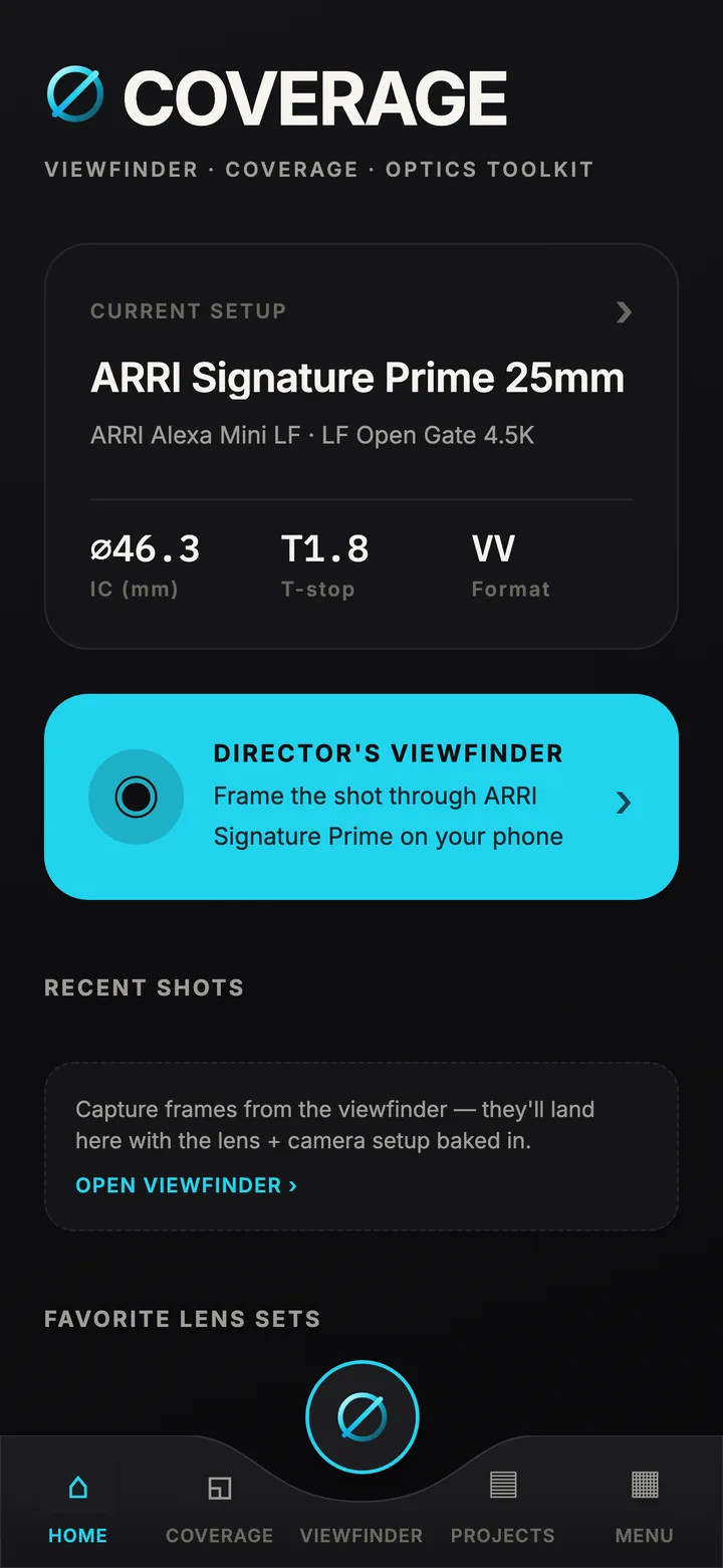 Home screen with the current setup