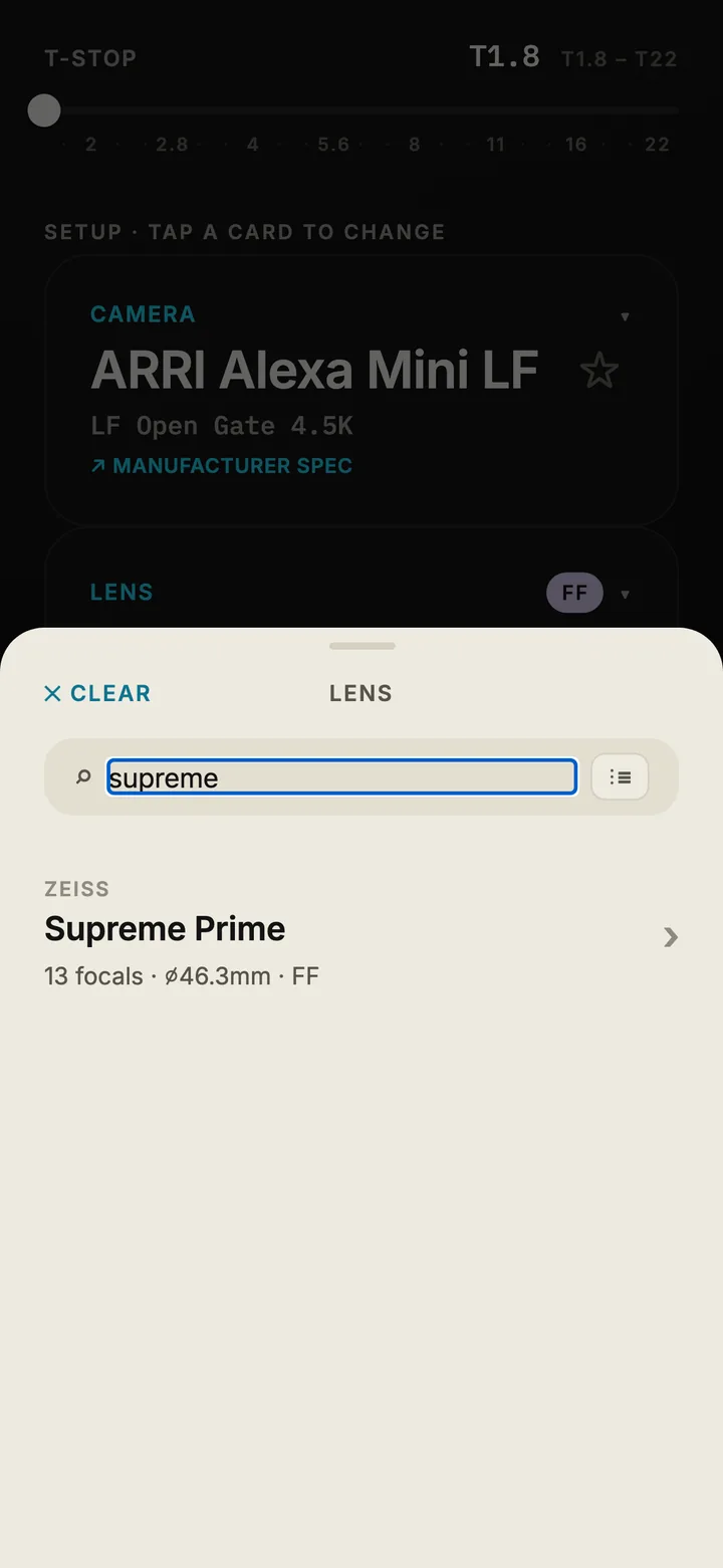 Lens search returning the ZEISS Supreme Prime set