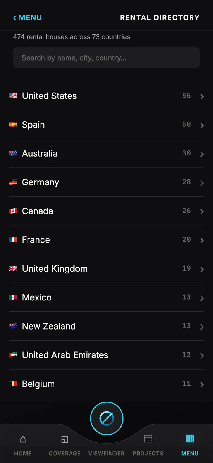 Rental directory: 474 houses across 73 countries
